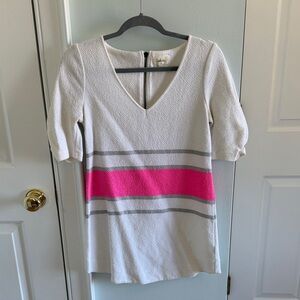 Anthropologie Cream Knit Dress with Pink and Gray Stripes